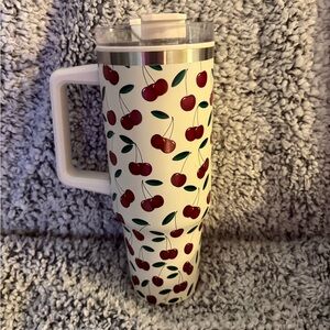 Cherry Patterned Travel Tumbler - Red & Green